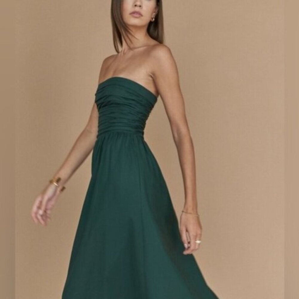 NEW Reformation Lissa Cotton Midi Dress Forest Green Removable Strap | US 4 UK 8 - Picture 2 of 13